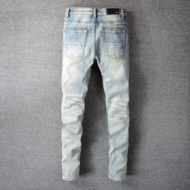 Distressed Light-Wash Slim-Fit Ripped Jeans 2