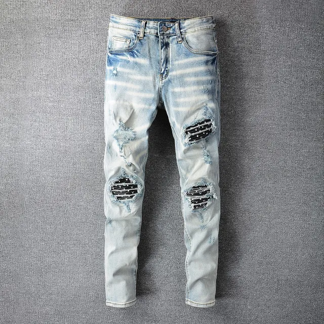 Distressed Light-Wash Slim-Fit Ripped Jeans 11