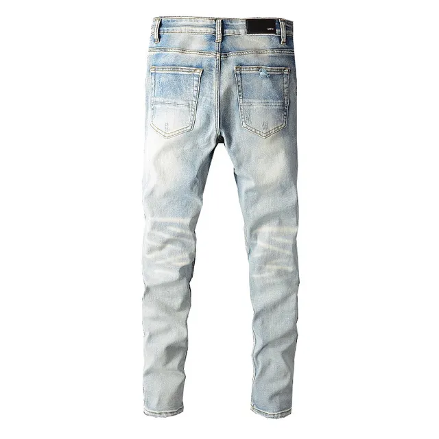 Distressed Light-Wash Slim-Fit Ripped Jeans 17