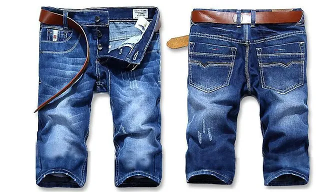 Distressed Mid-Thigh Blue Denim Shorts 2