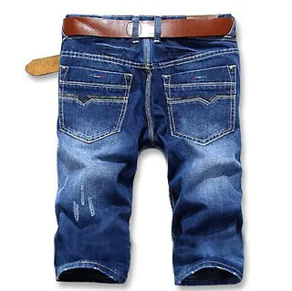 Distressed Mid-Thigh Blue Denim Shorts 10