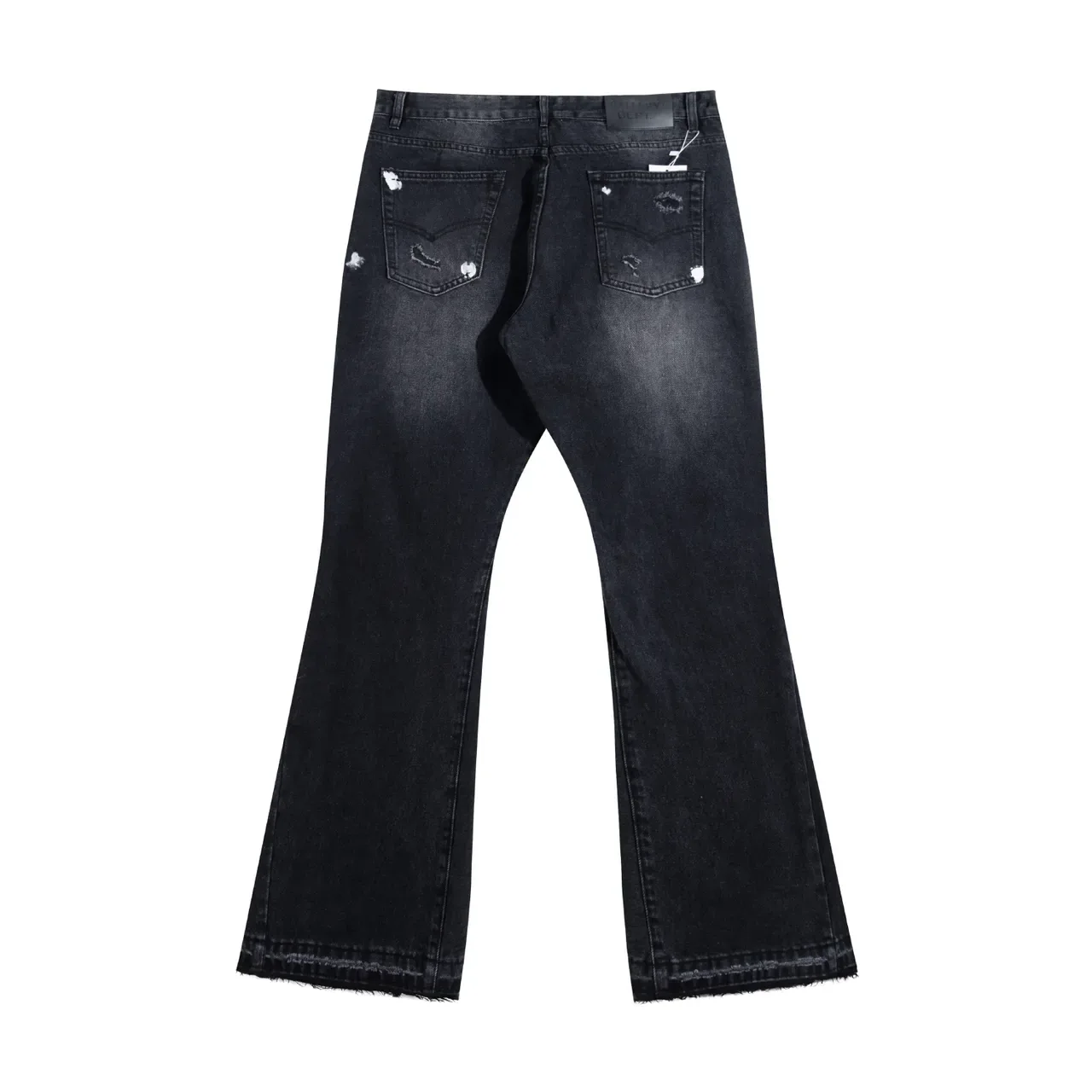 Distressed Paint-Splattered Flared Black Jeans 3