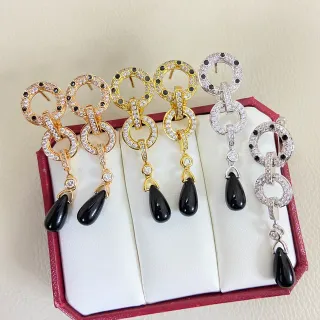 Double Interlocking Ring Pavé Teardrop Dangle Earrings