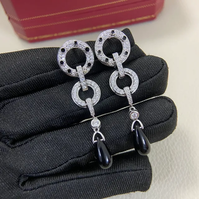 Double Interlocking Ring Pavé Teardrop Dangle Earrings 5