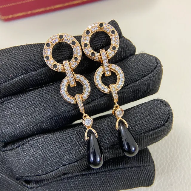 Double Interlocking Ring Pavé Teardrop Dangle Earrings 6