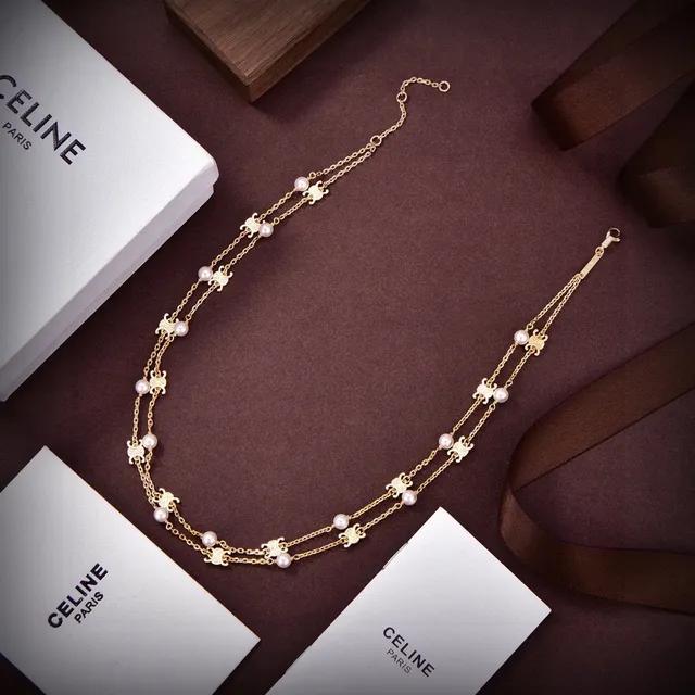 Double-Strand Gold-Tone Chain Pearl Accent Necklace 2