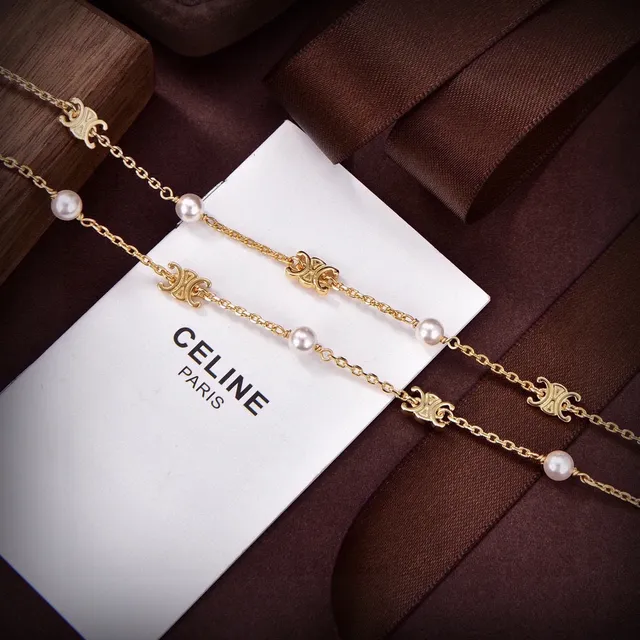 Double-Strand Gold-Tone Chain Pearl Accent Necklace 3