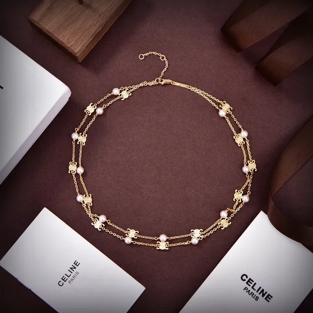 Double-Strand Gold-Tone Chain Pearl Accent Necklace 5