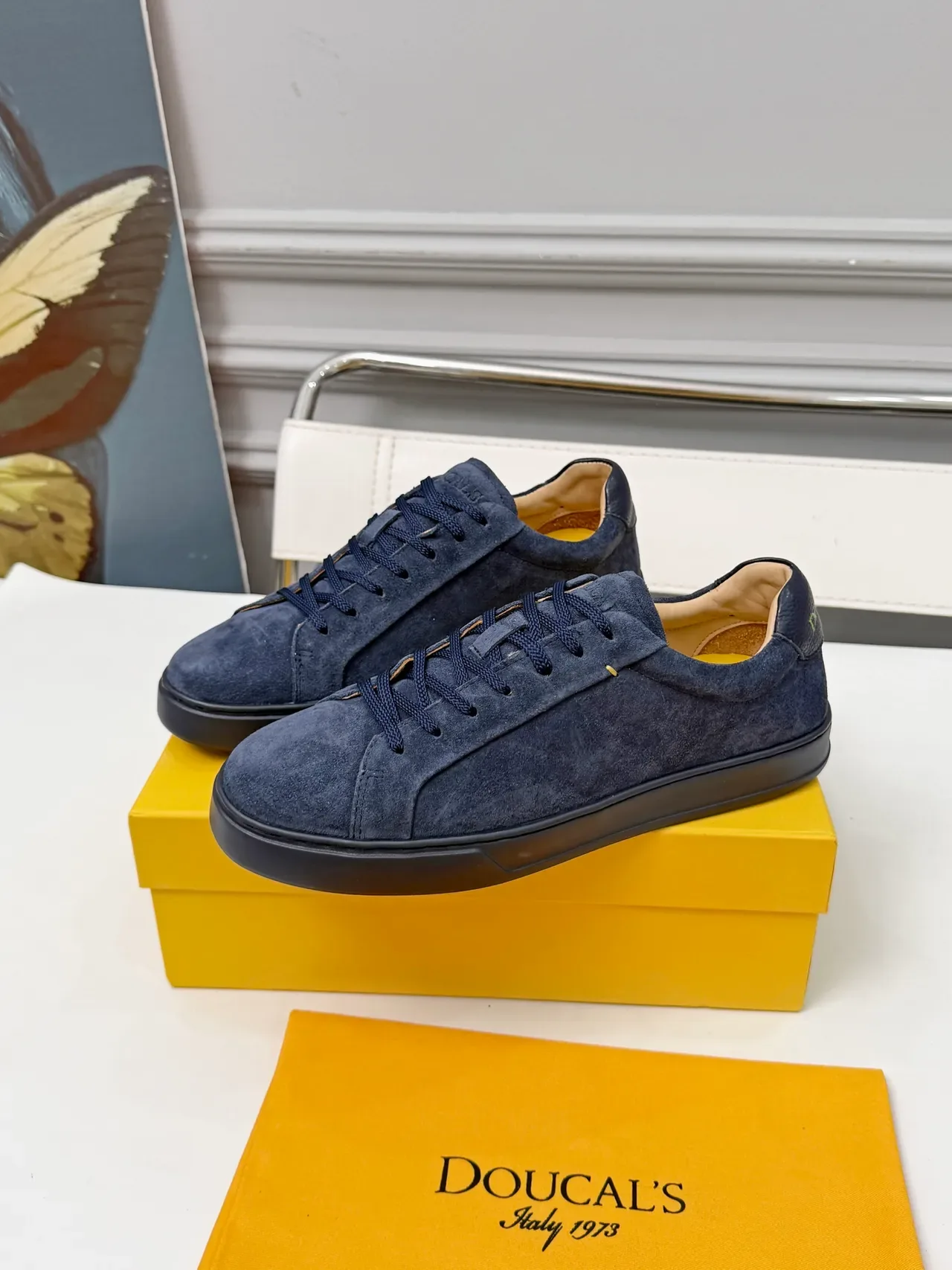 DOUCAI'S Navy Suede Low-Top Lifestyle Sneakers 4