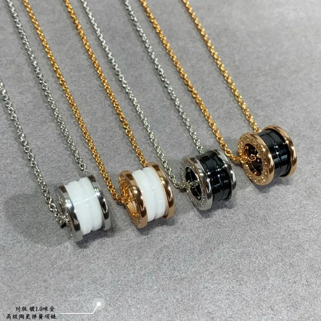 Dual-Tone Ceramic Cylinder Pendant Necklace 5