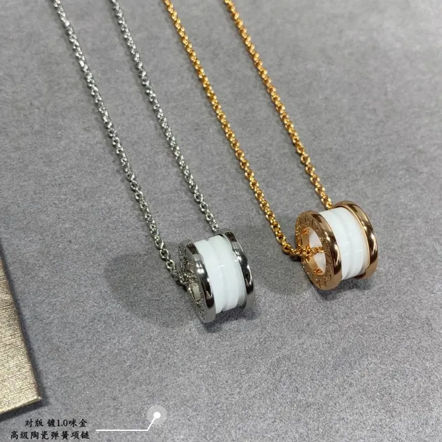 Dual-Tone Ceramic Cylinder Pendant Necklace 6