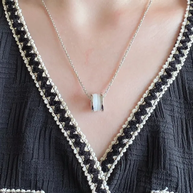 Dual-Tone Ceramic Cylinder Pendant Necklace 8