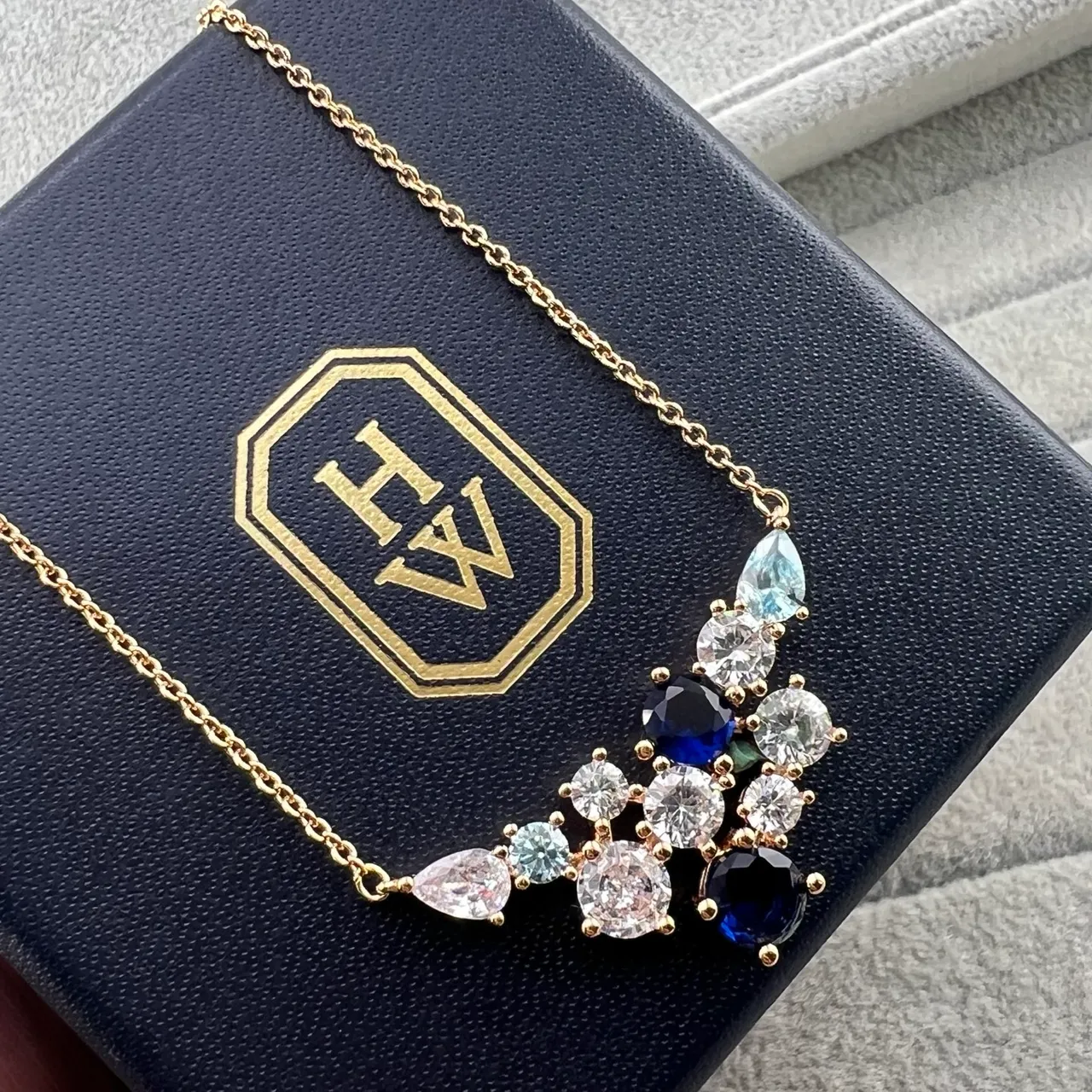 Dual-Tone Multi-Stone Cluster Pendant Necklaces 4