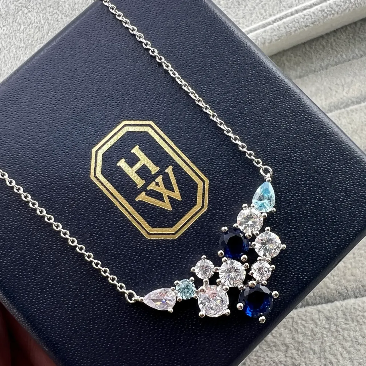 Dual-Tone Multi-Stone Cluster Pendant Necklaces 5