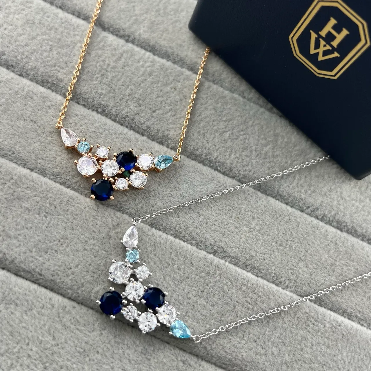 Dual-Tone Multi-Stone Cluster Pendant Necklaces 7