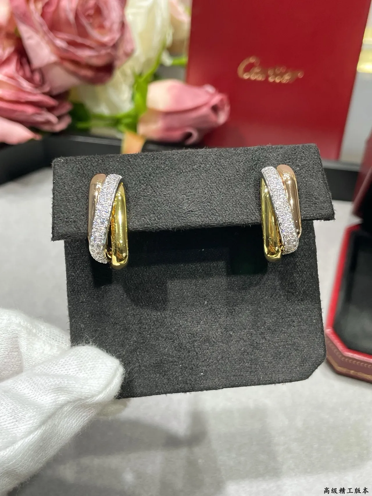 Dual-Tone Pavé Hinged Hoop Earring 8