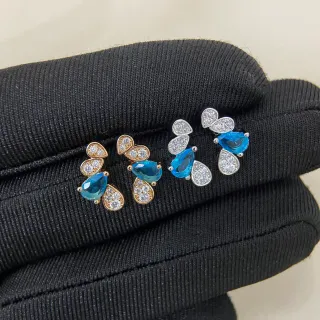 Dual-Tone Teardrop Blue Gemstone Pavé Cluster Stud Earrings