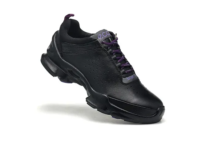 ECCO Biom Black Purple Perforated Leather Upper Sculpted Biomechanical Midsole Lifestyle Sneakers 24
