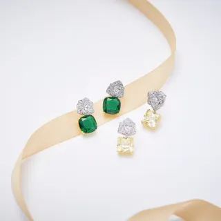 Emerald and Canary Yellow Diamond-Top Drop Earrings