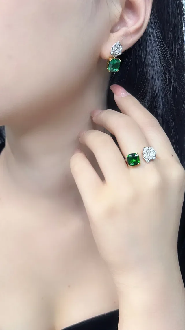 Emerald and Canary Yellow Diamond-Top Drop Earrings 2