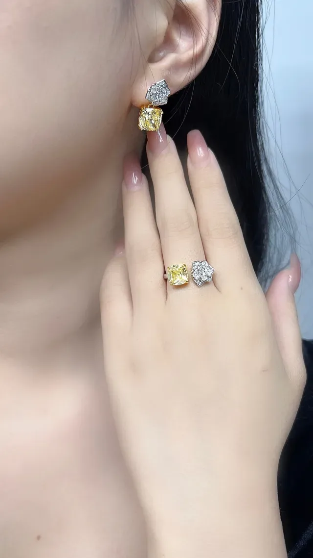 Emerald and Canary Yellow Diamond-Top Drop Earrings 3