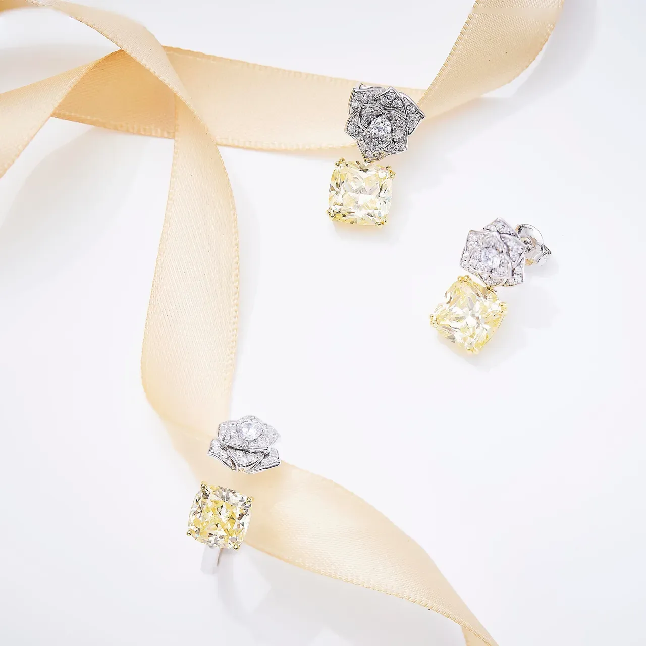 Emerald and Canary Yellow Diamond-Top Drop Earrings 4