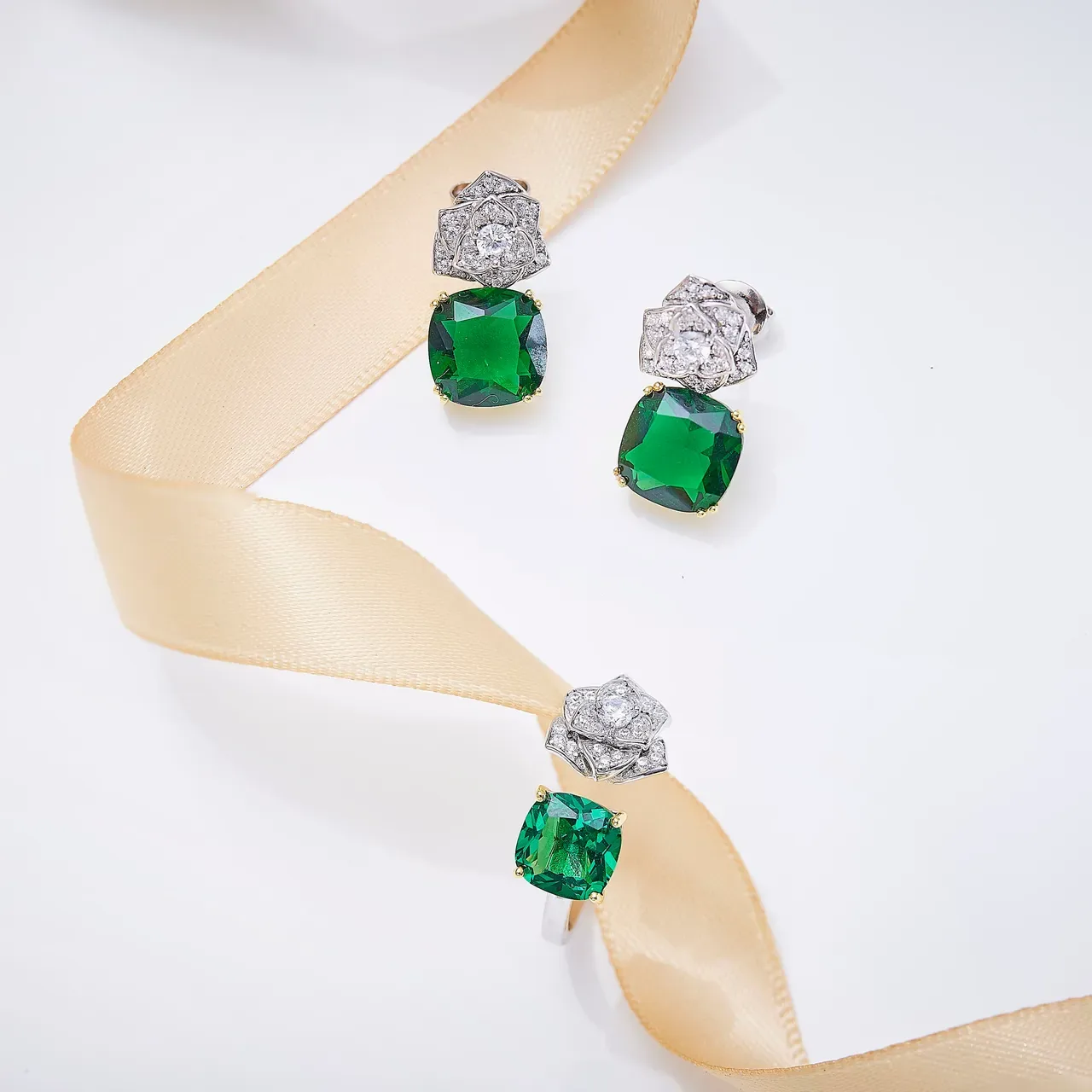 Emerald and Canary Yellow Diamond-Top Drop Earrings 5