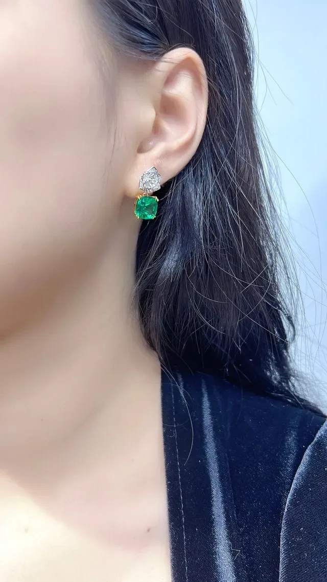 Emerald and Canary Yellow Diamond-Top Drop Earrings 8