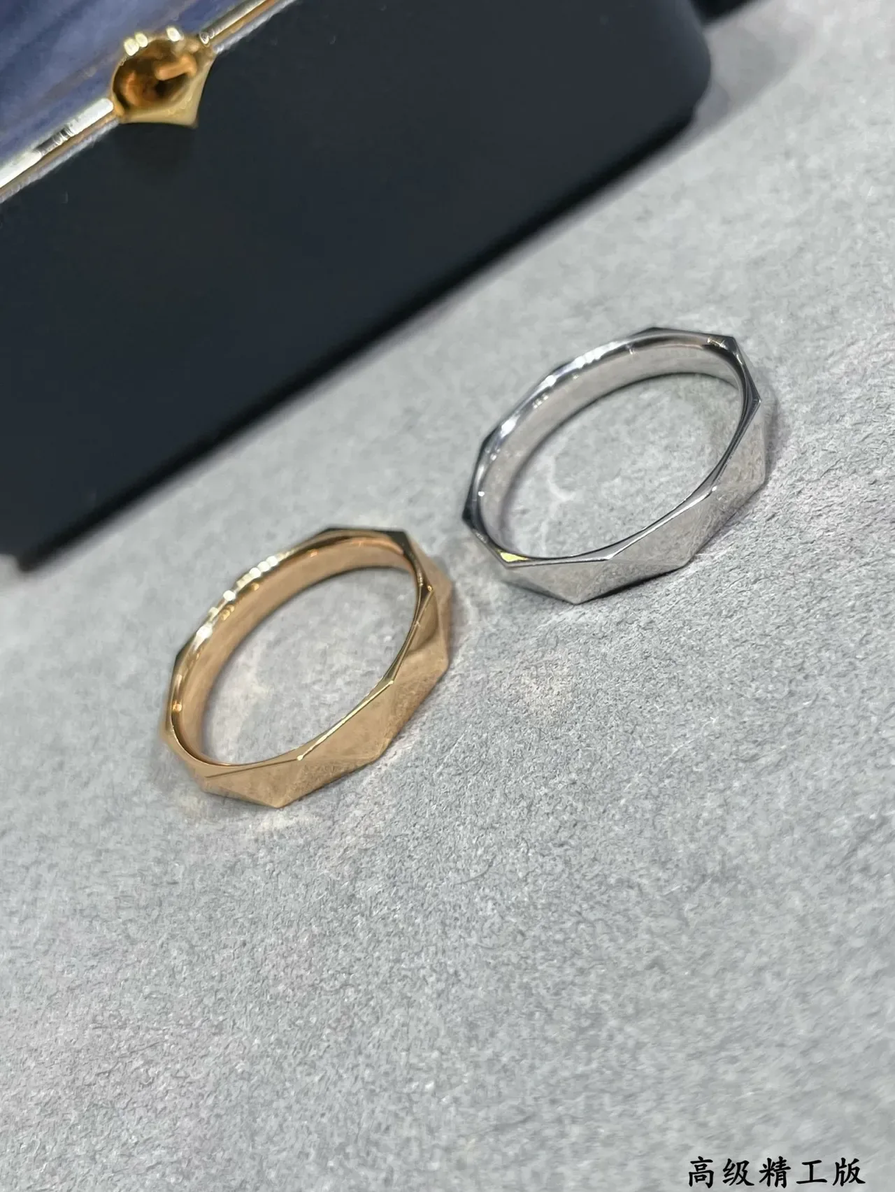 Faceted Octagonal Gold and Silver Polished Metal Rings 1