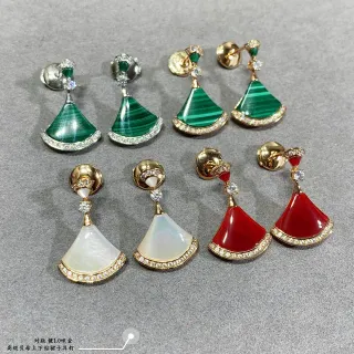 Fan-Shaped Gemstone-Inlaid Pavé-Bordered Drop Earrings