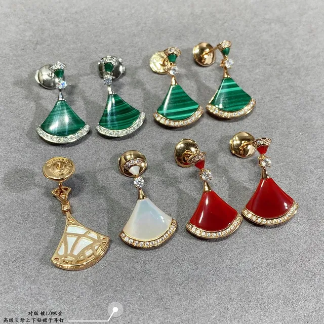 Fan-Shaped Gemstone-Inlaid Pavé-Bordered Drop Earrings 2