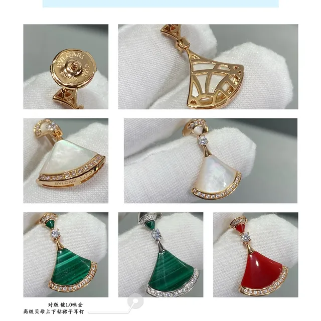 Fan-Shaped Gemstone-Inlaid Pavé-Bordered Drop Earrings 3