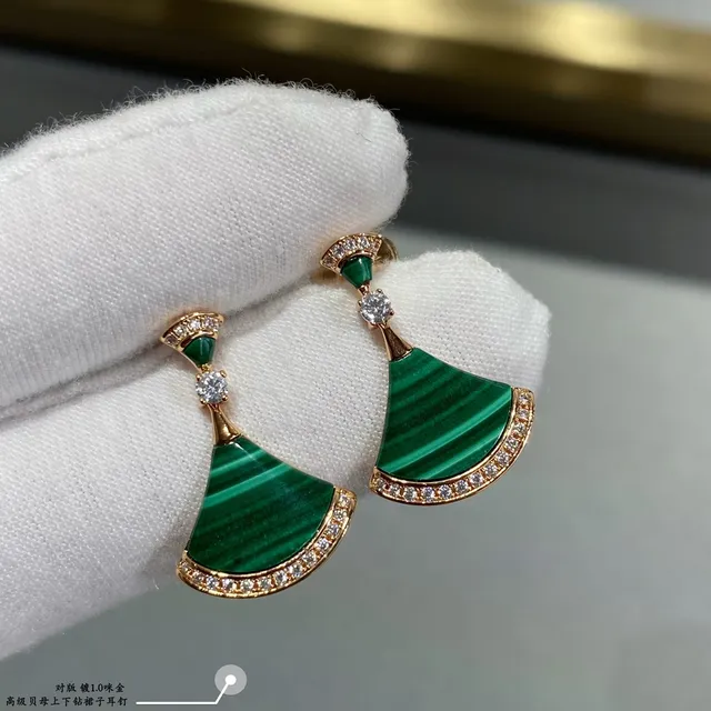 Fan-Shaped Gemstone-Inlaid Pavé-Bordered Drop Earrings 5