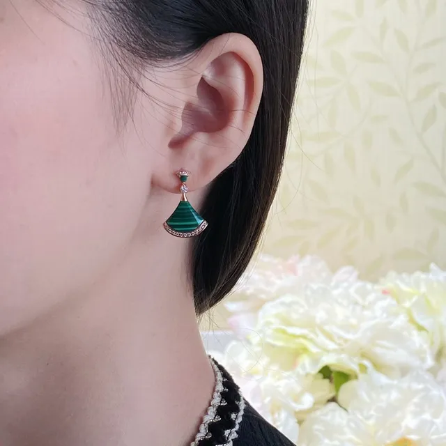 Fan-Shaped Gemstone-Inlaid Pavé-Bordered Drop Earrings 9