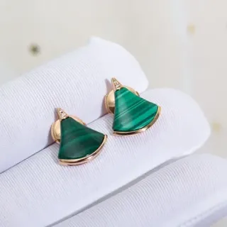 Fan-Shaped Malachite and Gold-Tone Stud Earrings