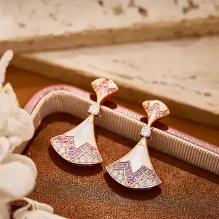 Fan-Shaped Mother-of-Pearl and Pink Sapphire Drop Earrings