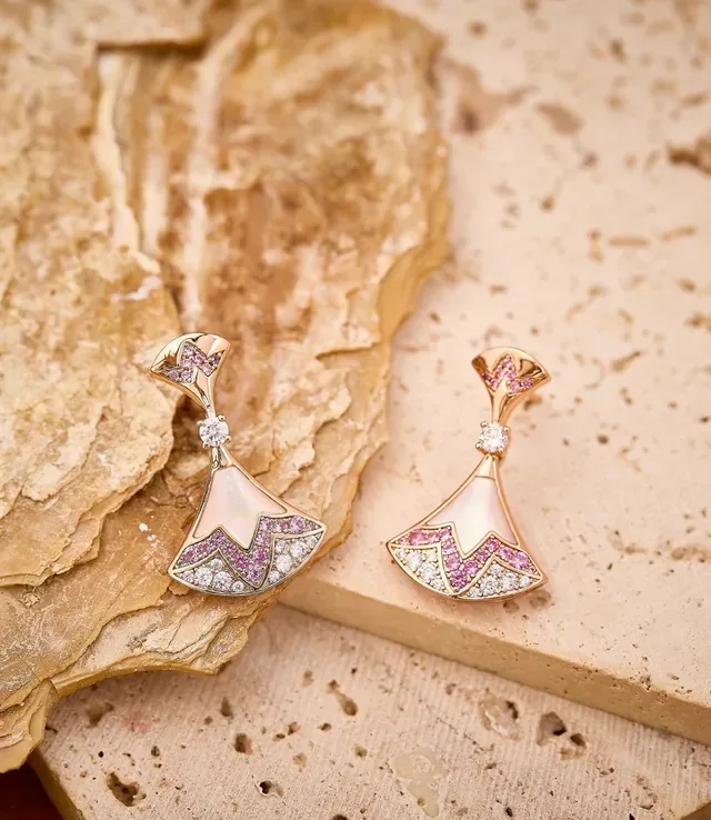 Fan-Shaped Mother-of-Pearl and Pink Sapphire Drop Earrings 3