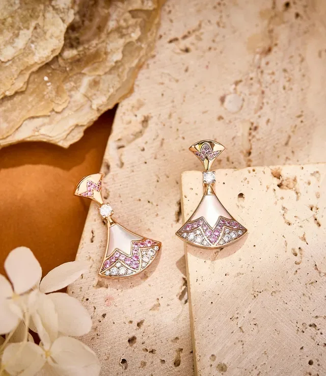 Fan-Shaped Mother-of-Pearl and Pink Sapphire Drop Earrings 8