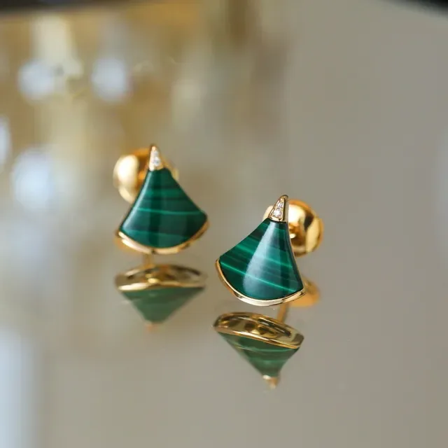 Fan-Shaped Red Enamel and Gold-Tone Stud Earrings 2