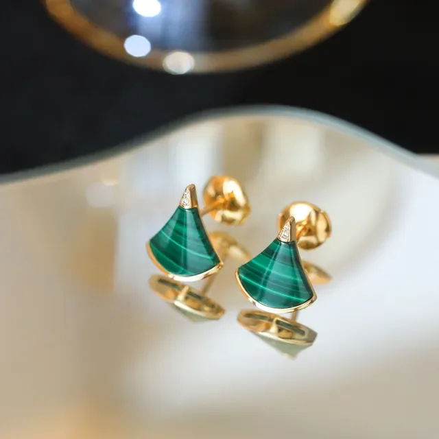 Fan-Shaped Red Enamel and Gold-Tone Stud Earrings 3