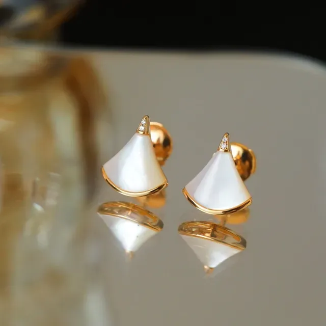 Fan-Shaped Red Enamel and Gold-Tone Stud Earrings 7