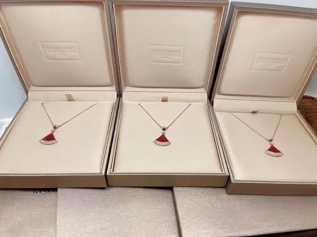 Fan-Shaped Red Stone and Pavé Diamond Pendant Necklaces 2