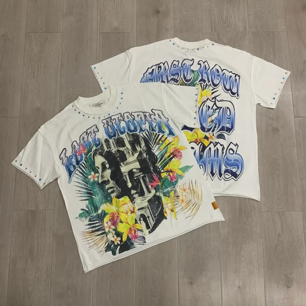 FIRST ROW Graphic-Print Embellished Sleeve T-Shirt 2