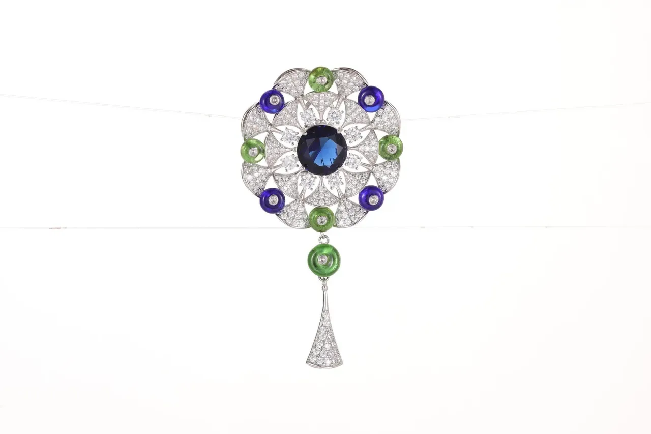 Floral Motif Multi-Gem Pavé Diamond Drop Earrings 3