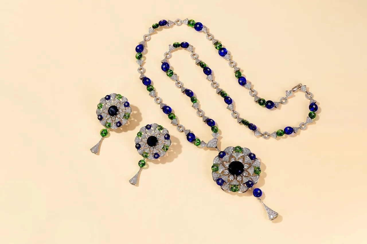 Floral Motif Multi-Gem Pavé Diamond Drop Earrings 5