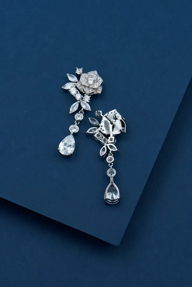 Floral Motif Teardrop Pendant Dangling Earrings 7