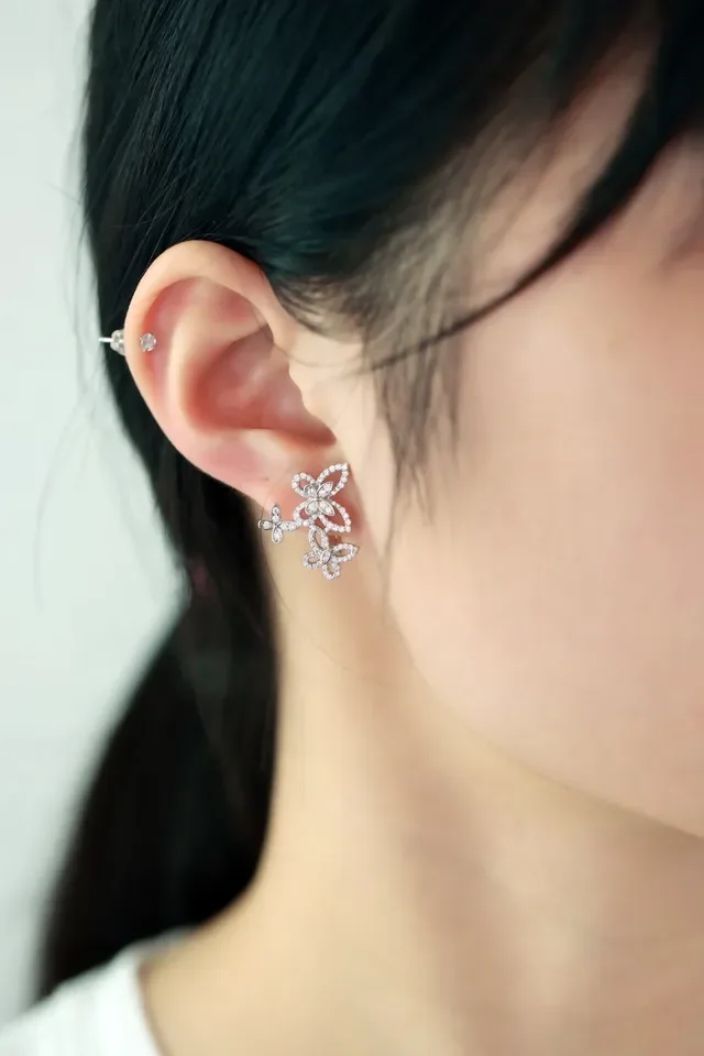 Floral Pavé Crystal Butterfly Cluster Stud Earrings 2