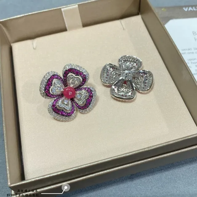 Boucles d'oreilles florales Pave-Set gemmes roses et rouges 5