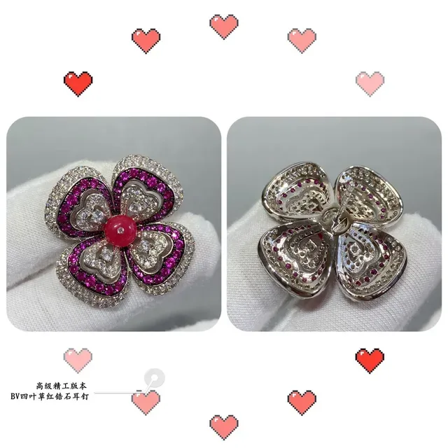 Boucles d'oreilles florales Pave-Set gemmes roses et rouges 7
