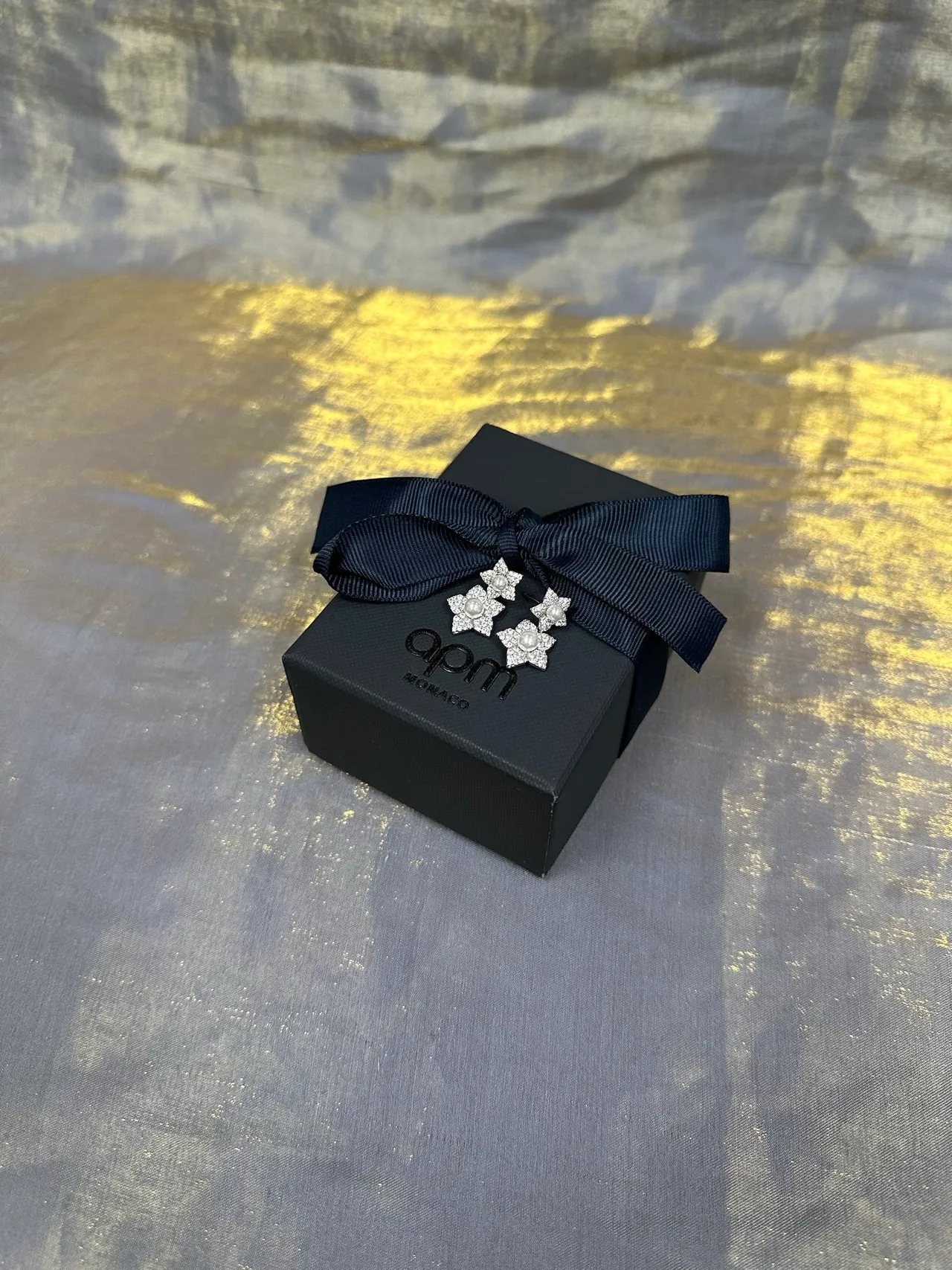 Floral Pearl and Pave Stone Double-Tier Earrings 7